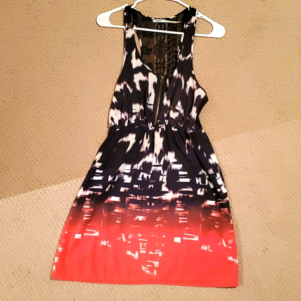 Racer Back dress in black with and orangey red